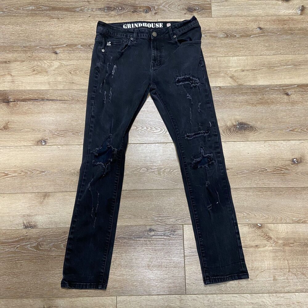 Grindhouse Men's Jeans Black Denim Distressed Adult 32X29